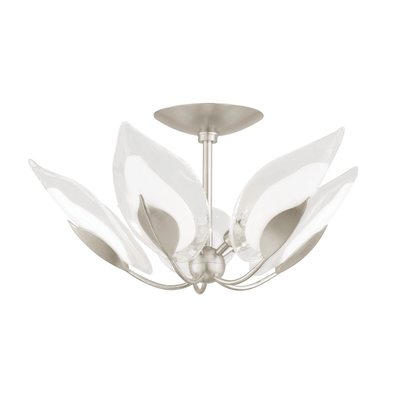 Steel with Clear Leaf Glass Shade Semi Flush Mount - LV LIGHTING