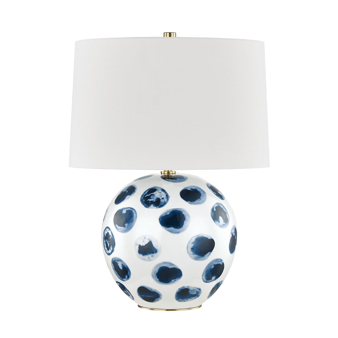 White Bisque with Blue Dots and Fabric Shade Table Lamp - LV LIGHTING