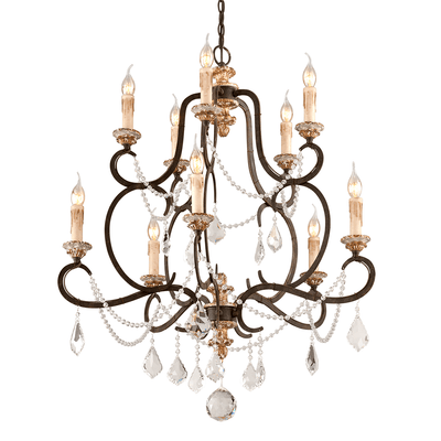 Parisian Bronze with Crystal Drop and Strand Chandelier - LV LIGHTING