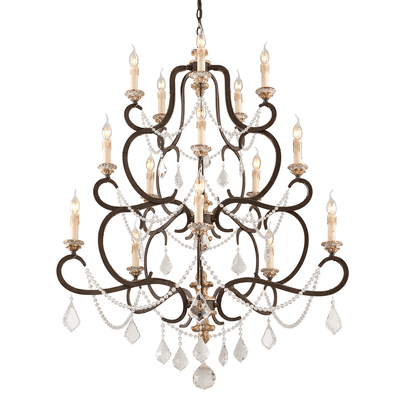 Parisian Bronze with Crystal Drop and Strand Chandelier - LV LIGHTING