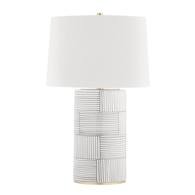 Aged Brass and Stripe Base with White Fabric Shade Table Lamp - LV LIGHTING