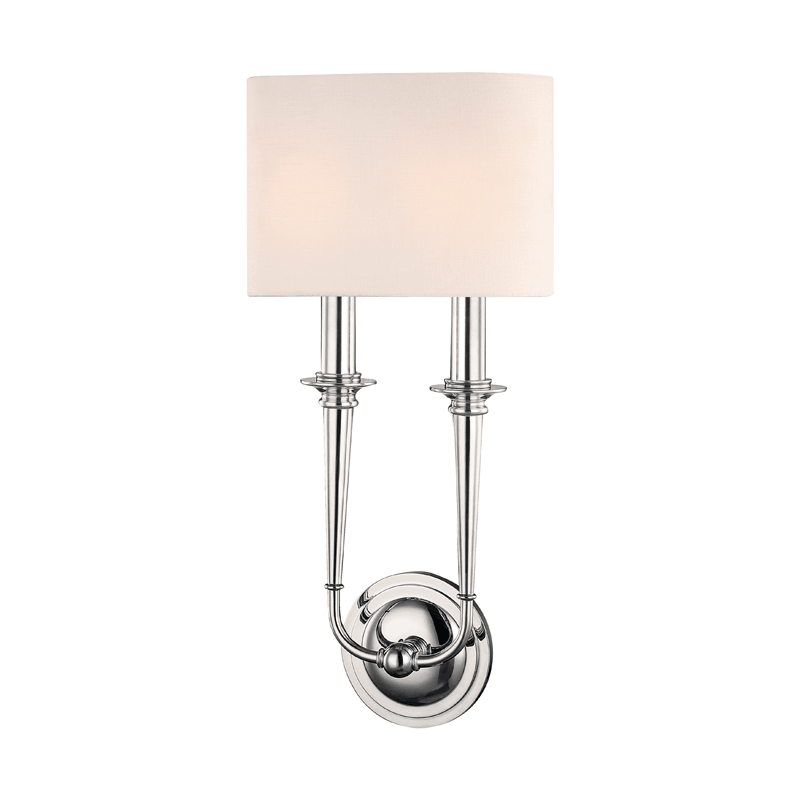 Steel with Off White Fabric Shade 2 Light Wall Sconce - LV LIGHTING