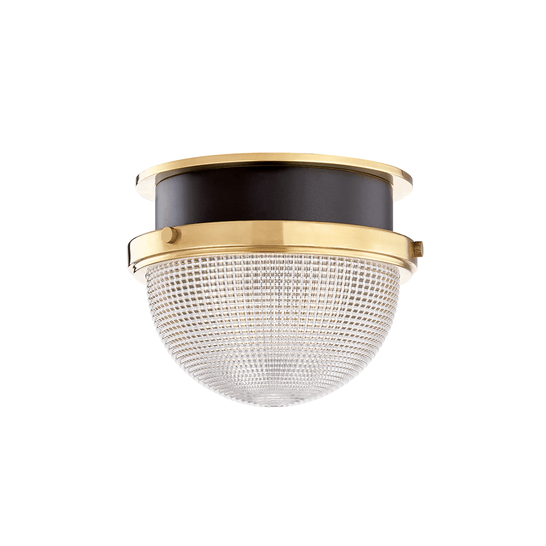 Aged Brass and Black with Clear Prismatic Glass Shade Flush Mount - LV LIGHTING