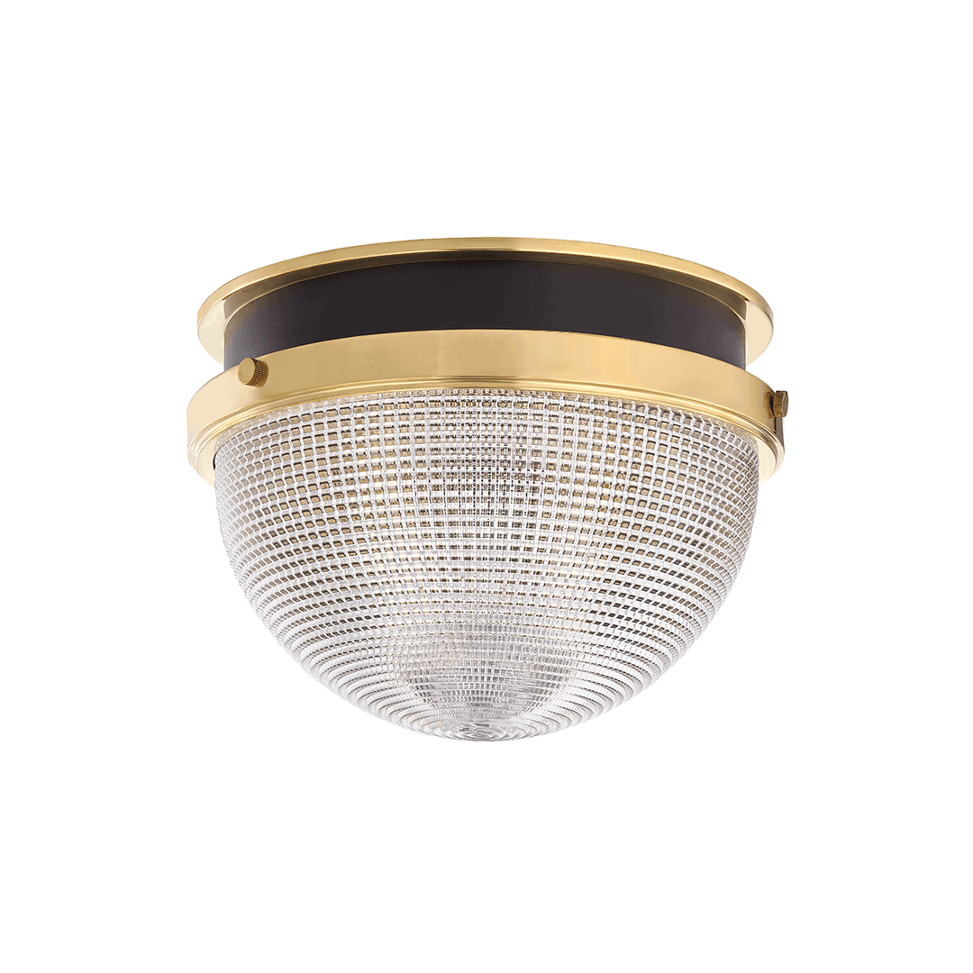 Aged Brass and Black with Clear Prismatic Glass Shade Flush Mount - LV LIGHTING