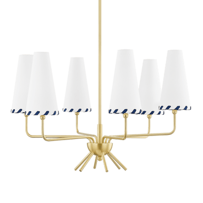 Steel with White and Navy Blue Ribbon Fabric Shade Chandelier - LV LIGHTING