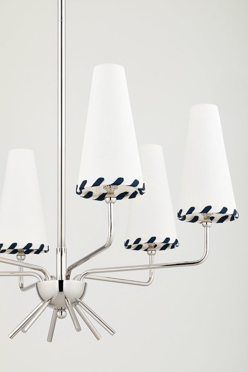Steel with White and Navy Blue Ribbon Fabric Shade Chandelier - LV LIGHTING
