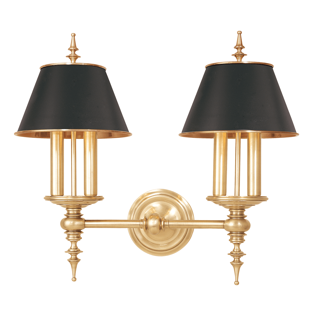 Aged Brass with Black Shade 2 Light Wall Sconce - LV LIGHTING