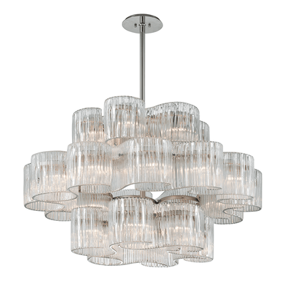 Satin Silver Leaf with Hand Crafted Clear Venetian Glass Shade 2 Tier Chandelier - LV LIGHTING