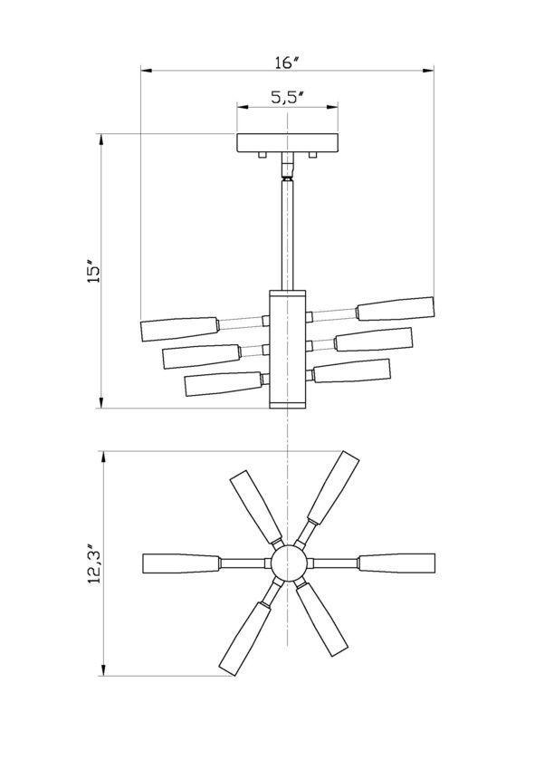 Steel with Baton Style Arm Semi Flush Mount - LV LIGHTING