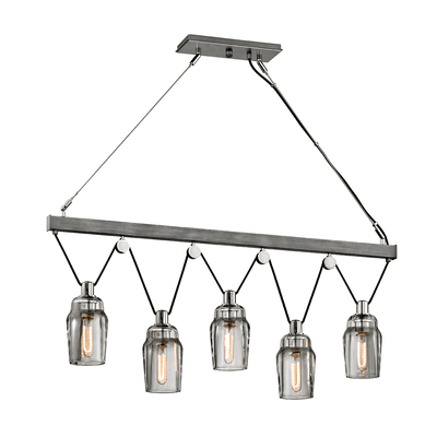 Graphite and Polished Nickel with Clear Pressed Glass Shade Linear Pendant - LV LIGHTING