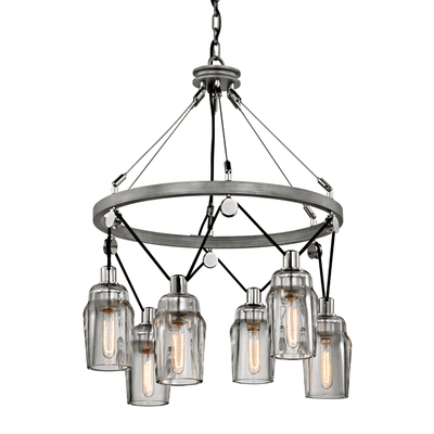 Graphite and Polished Nickel with Clear Pressed Glass Shade Round Pendant - LV LIGHTING