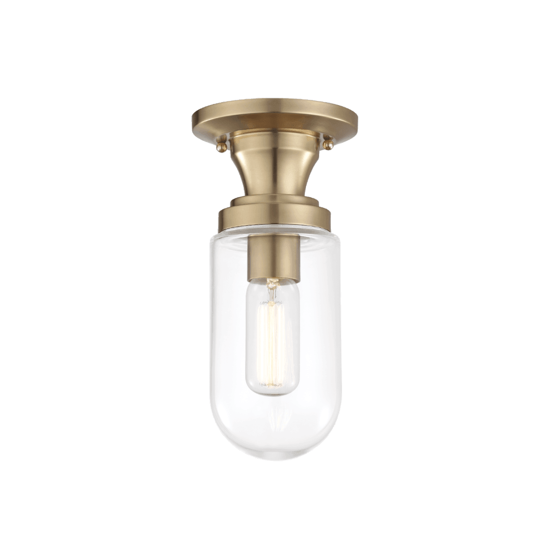 Aged Brass with Clear Capsule Glass Shade Flush Mount - LV LIGHTING