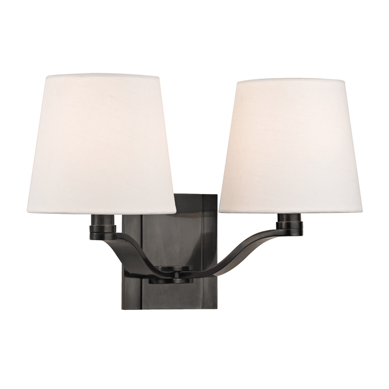 Steel with White Fabric Shade 2 Light Wall Sconce - LV LIGHTING