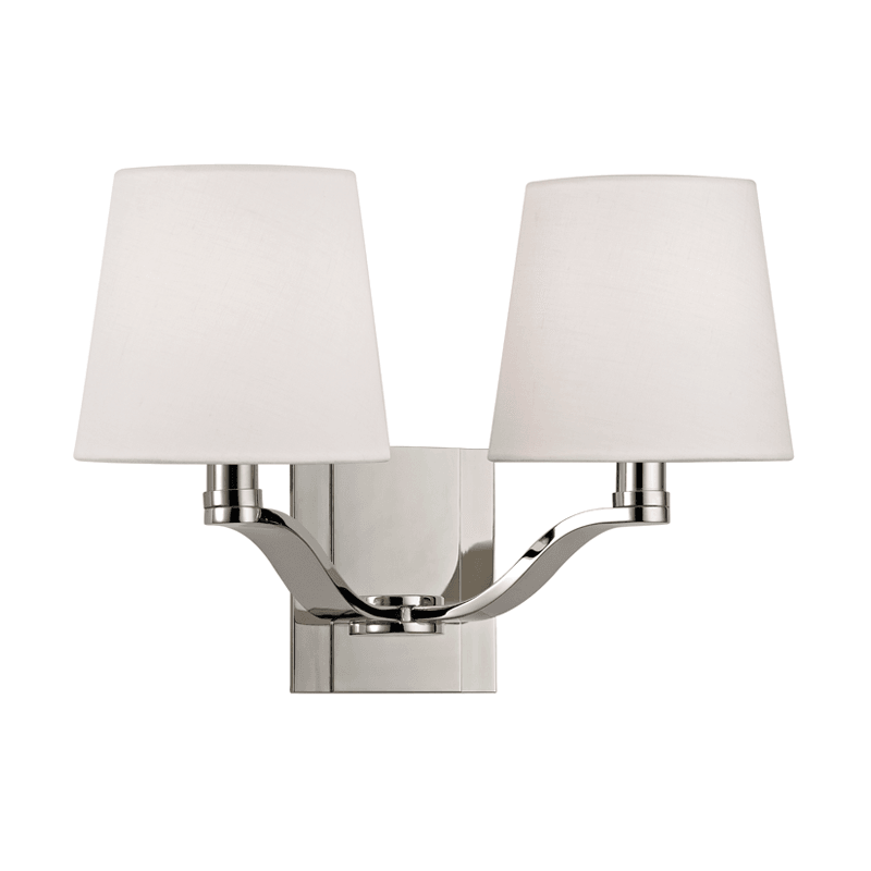 Steel with White Fabric Shade 2 Light Wall Sconce - LV LIGHTING