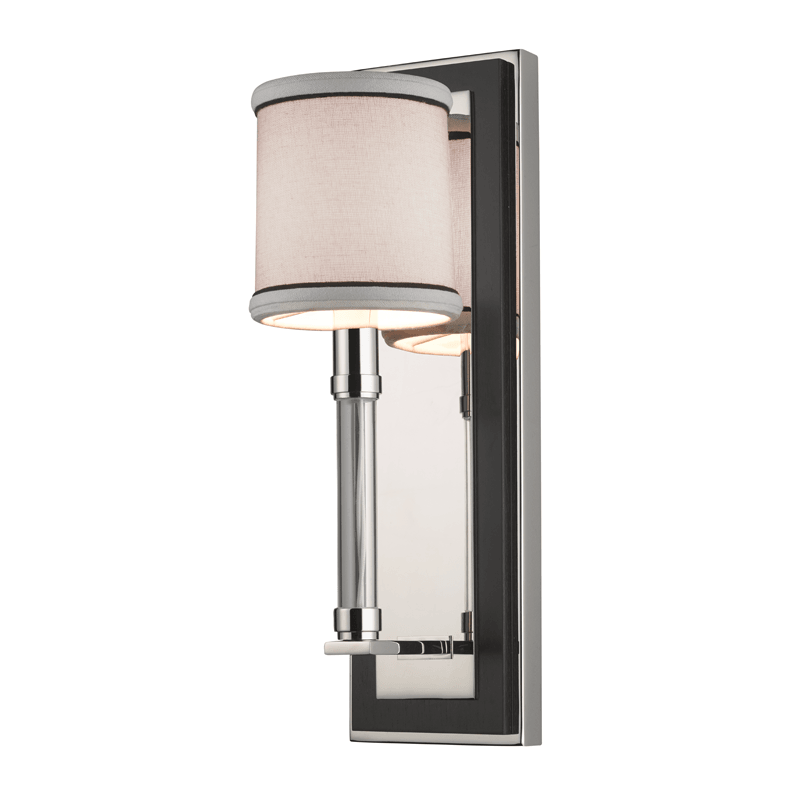 Polished Nickel with White and Black Trim Fabric Shade Wall Sconce - LV LIGHTING