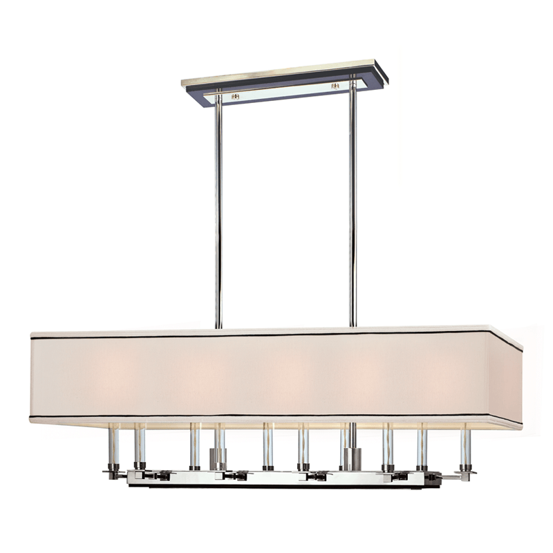 Polished Nickel with White and Black Trim Fabric Linear Chandelier - LV LIGHTING