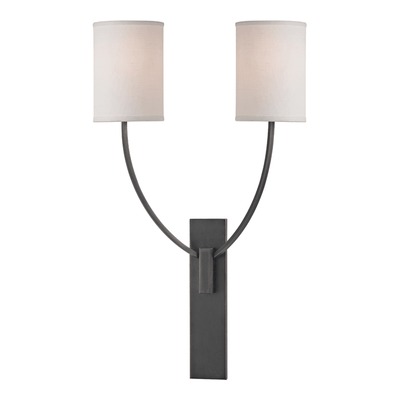 Steel Curve Arm with Fabric Drum Shade 2 Light Wall Sconce - LV LIGHTING