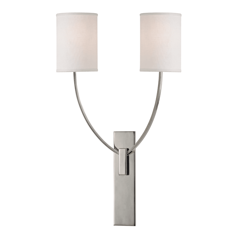 Steel Curve Arm with Fabric Drum Shade 2 Light Wall Sconce - LV LIGHTING