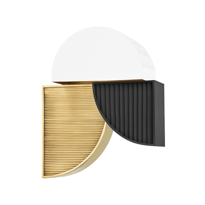 Aged Brass and Nero Marquina Marble with Off White Linen Shade Wall Sconce - LV LIGHTING