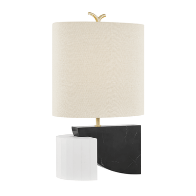 Aged Brass and Nero Marquina Marble with Off White Linen Shade Table Lamp - LV LIGHTING