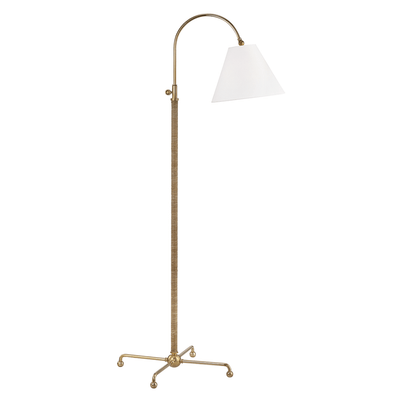 Aged Brass Rattan Curved Arm with Fabric Shade Floor Lamp - LV LIGHTING