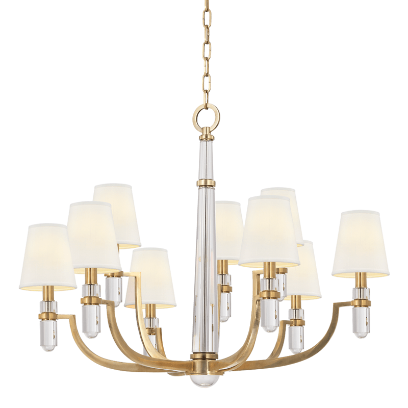 Steel and Clear Crystal with White Fabric Shade Chandelier - LV LIGHTING