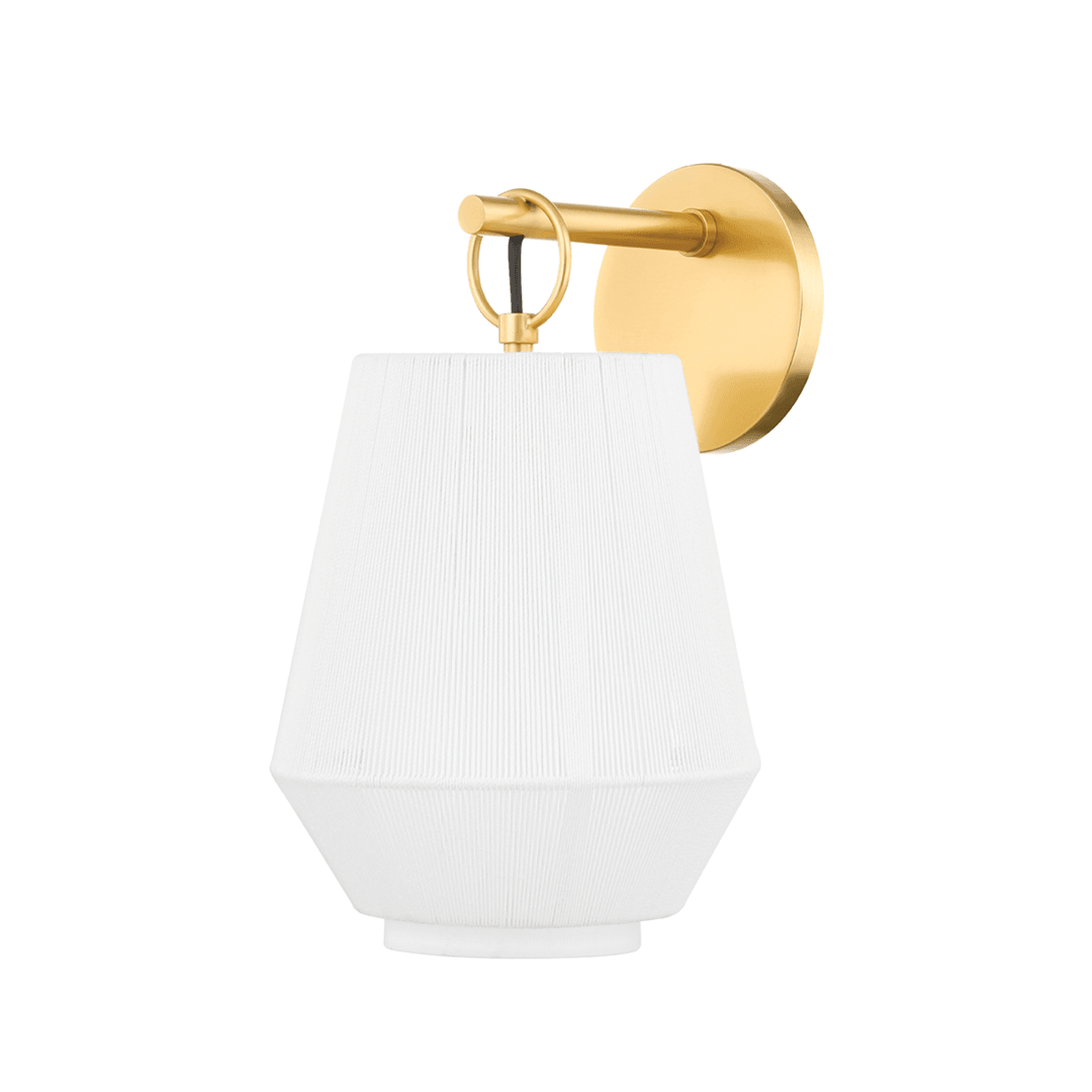 Aged Brass with White Fabric Shade Wall Sconce - LV LIGHTING