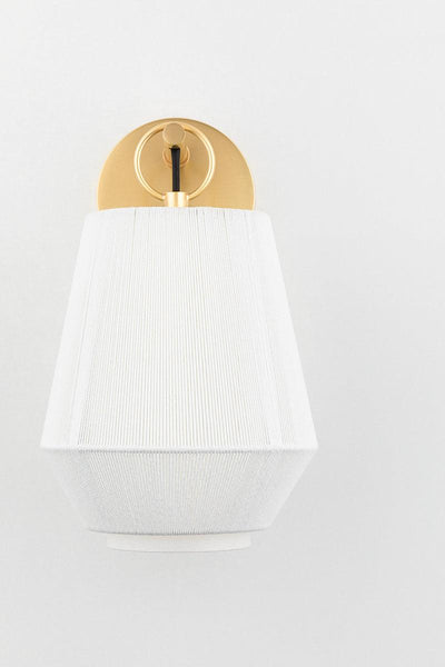 Aged Brass with White Fabric Shade Wall Sconce - LV LIGHTING