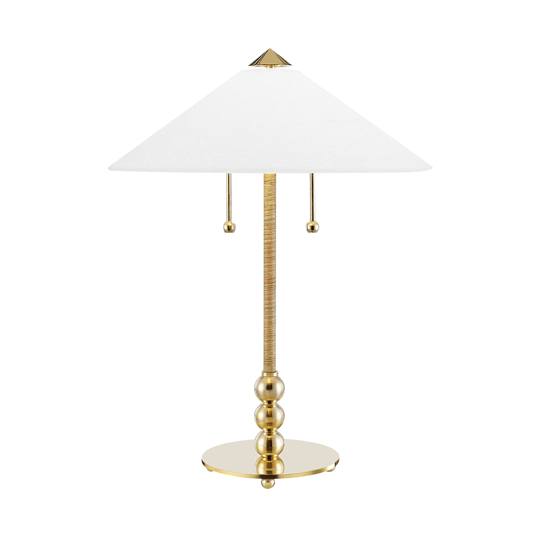 Aged Brass with White Fabric Cone Shade Table Lamp - LV LIGHTING