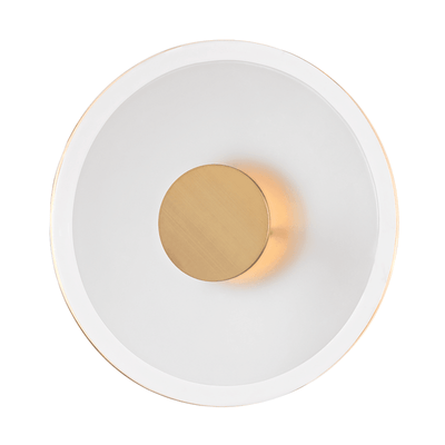 LED Aged Brass with Circular Frosted Glass Shade Wall Sconce - LV LIGHTING
