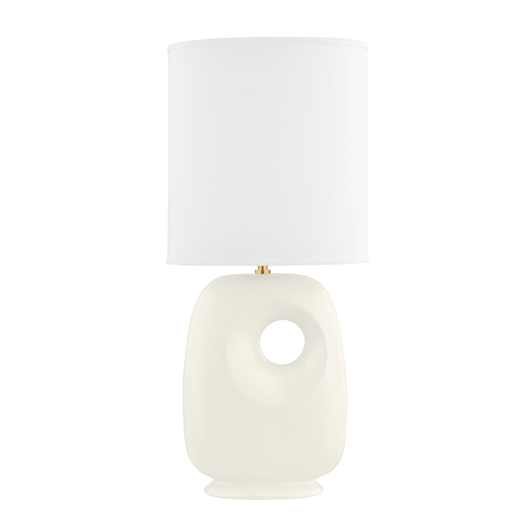 Aged Brass and Satin Ivory Base with White Fabric Shade Table Lamp - LV LIGHTING