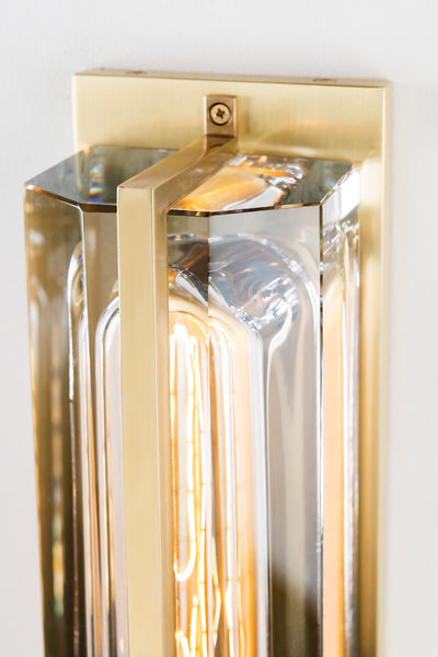 Steel with Clear Crystal Block Wall Sconce