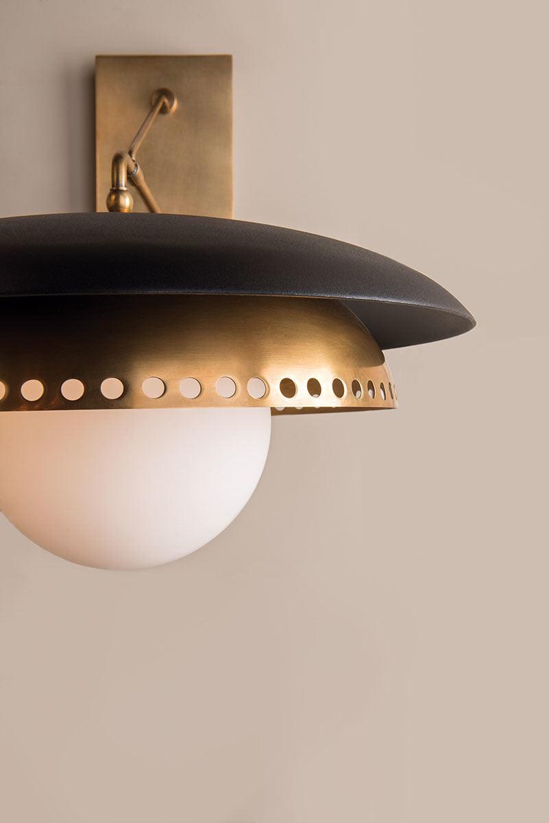 Aged Brass Dotted Shade with Opal Acid Etched Glass Globe Wall Sconce - LV LIGHTING