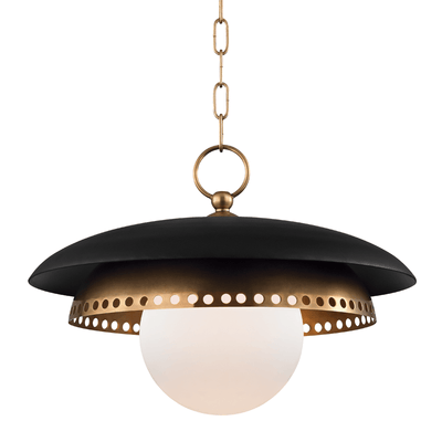 Aged Brass Dotted Shade with Opal Acid Etched Glass Globe Pendant / Chandelier - LV LIGHTING