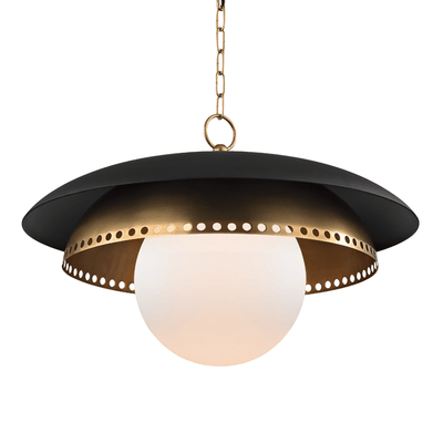 Aged Brass Dotted Shade with Opal Acid Etched Glass Globe Pendant / Chandelier - LV LIGHTING