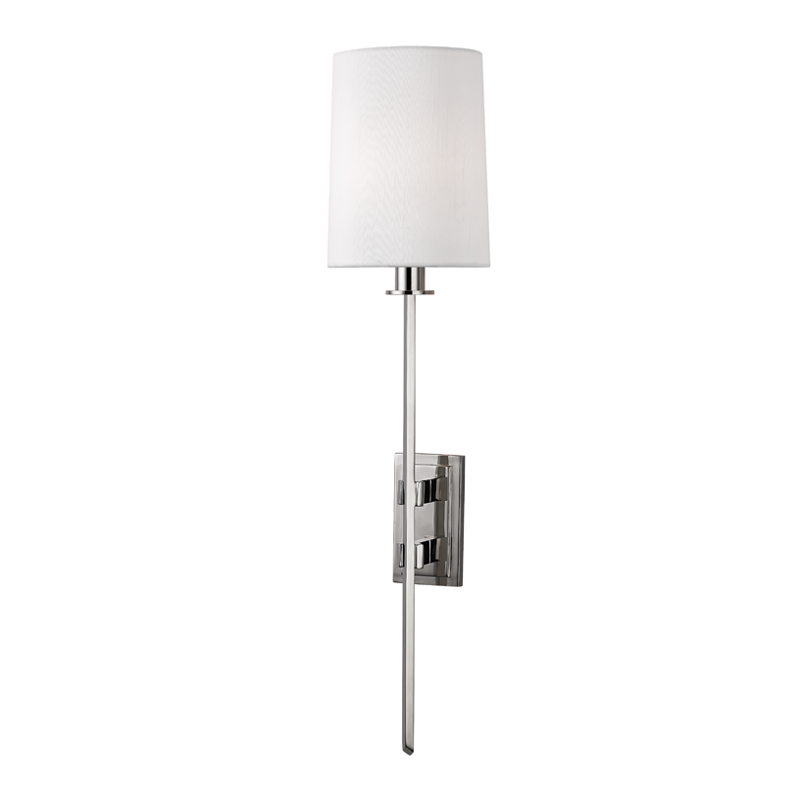 Steel Rod with White Fabric Shade Wall Sconce