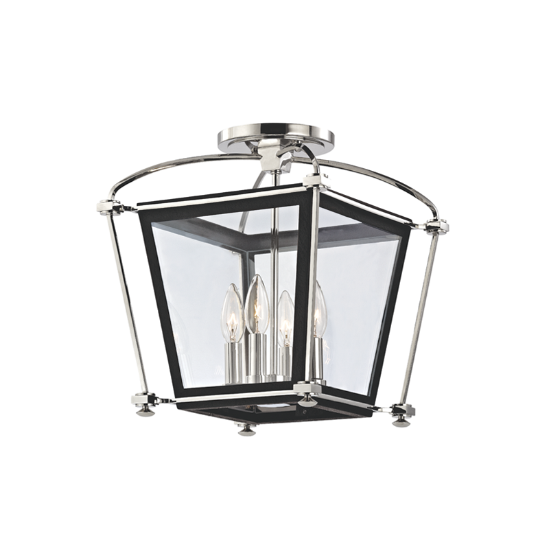 Steel Frame with Clear Glass Shade Caged Flush Mount