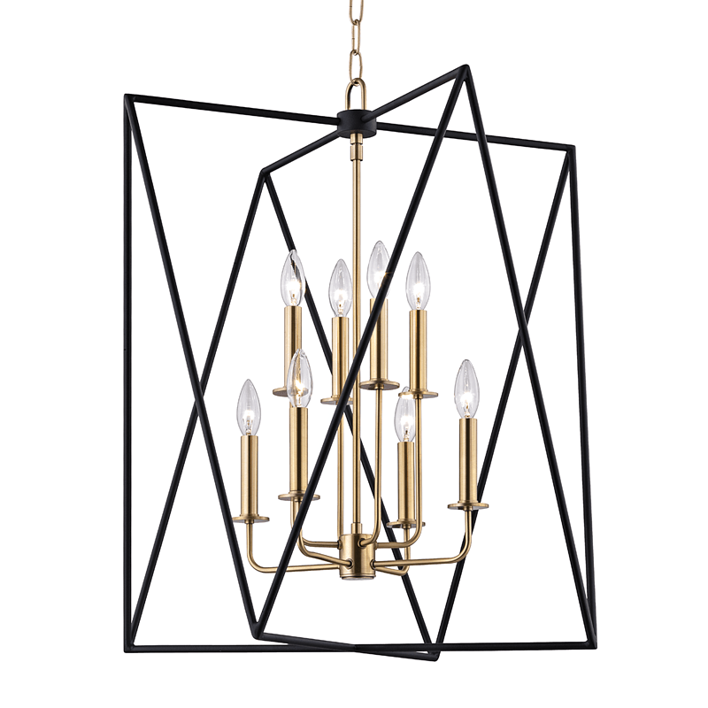 Aged Brass with Geometric Frame Chandelier - LV LIGHTING