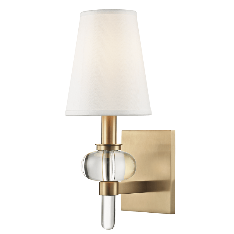 Steel and Clear Crystal with White Fabric Shade Wall Sconce - LV LIGHTING