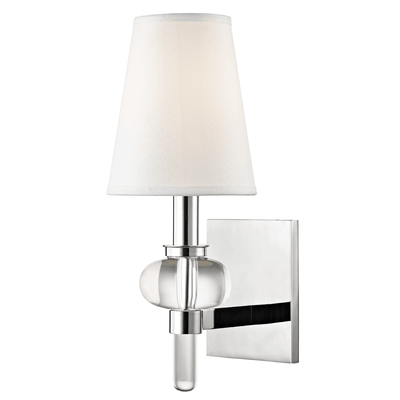 Steel and Clear Crystal with White Fabric Shade Wall Sconce - LV LIGHTING