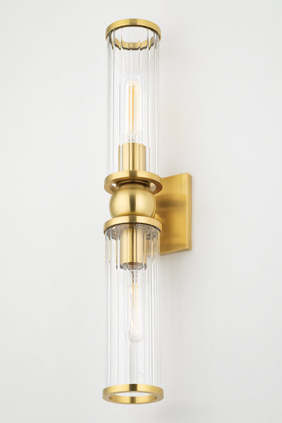 Steel with Clear Cylindrical Glass Shade 2 Light Wall Sconce