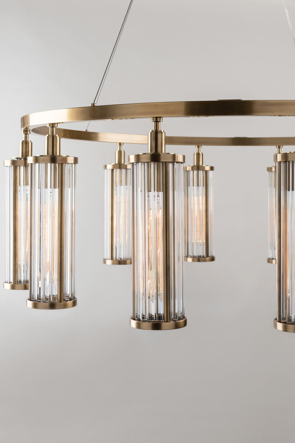 Steel with Clear Cylindrical Glass Shade Chandelier