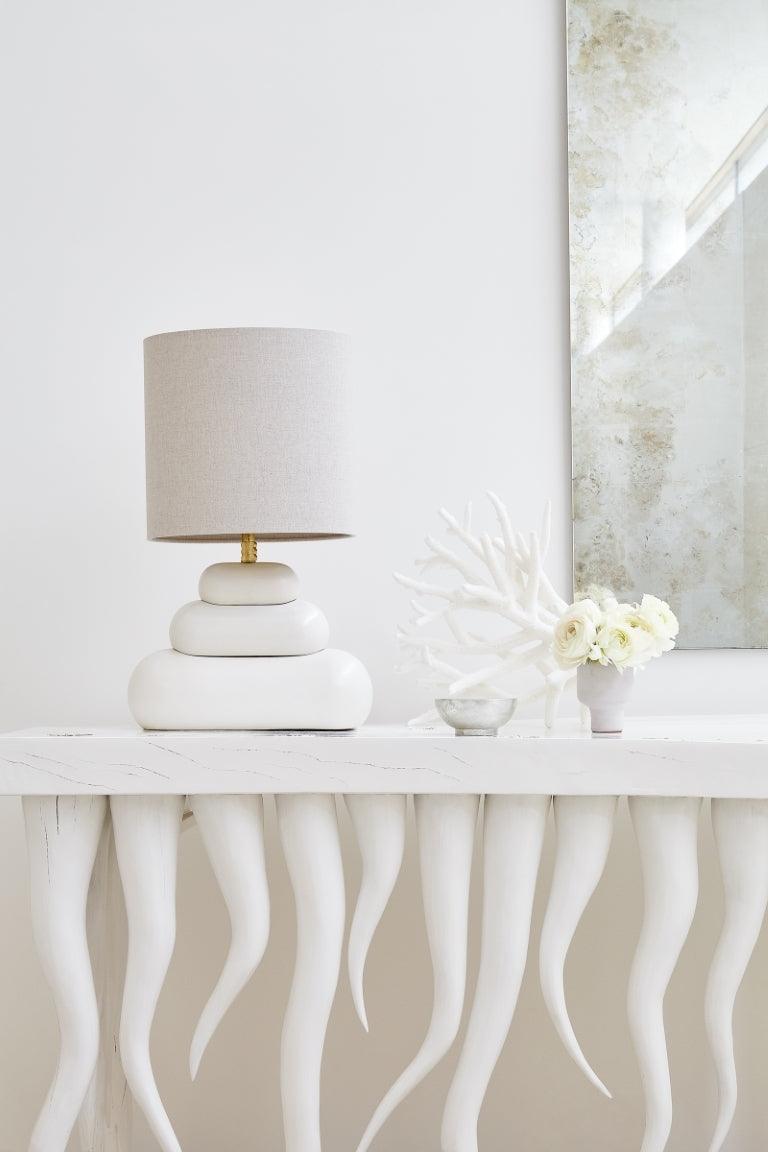 Aged Brass Rod and Cruved Shape Ceramic Base with Fabric Shade Table Lamp - LV LIGHTING