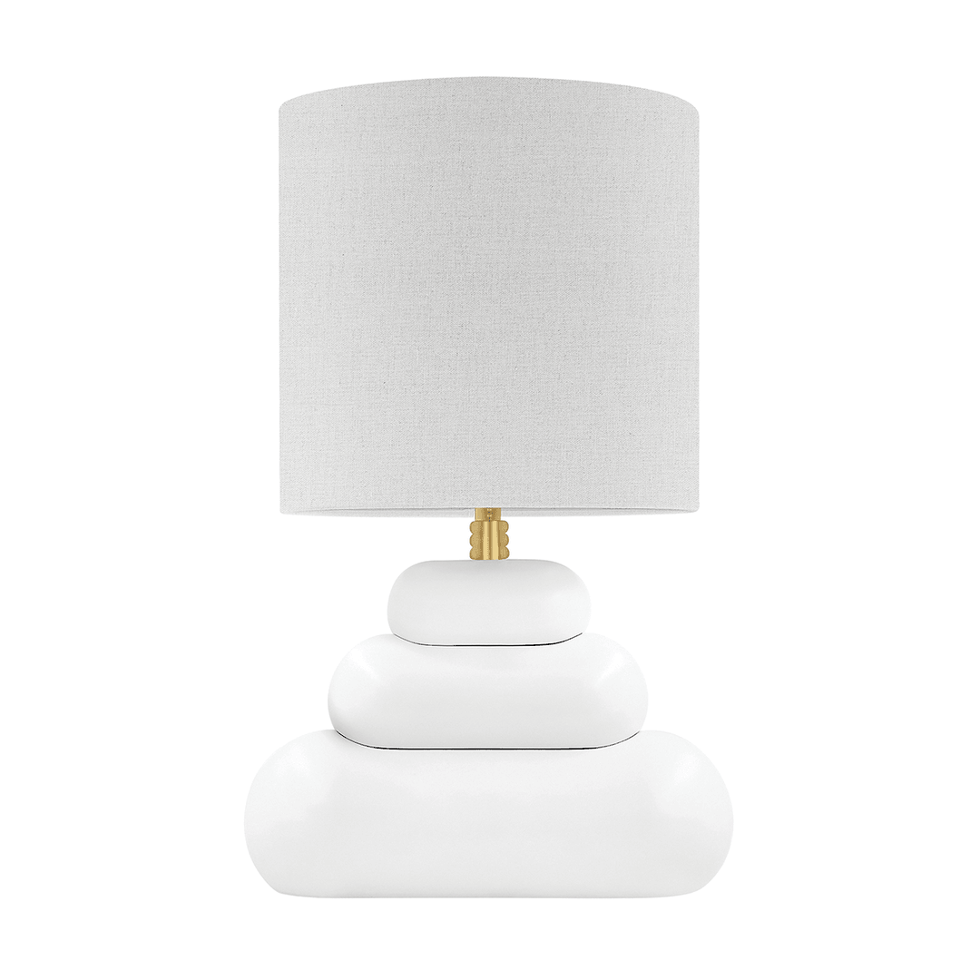 Aged Brass Rod and Cruved Shape Ceramic Base with Fabric Shade Table Lamp - LV LIGHTING