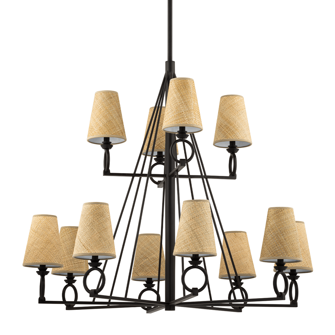 Steel Arm with Buri Shade 2 Tier Chandelier - LV LIGHTING