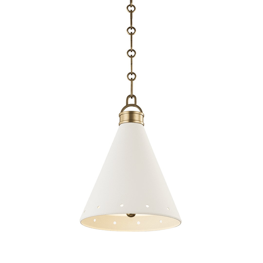 Aged Brass with White Plaster Conical Shade Pendant - LV LIGHTING