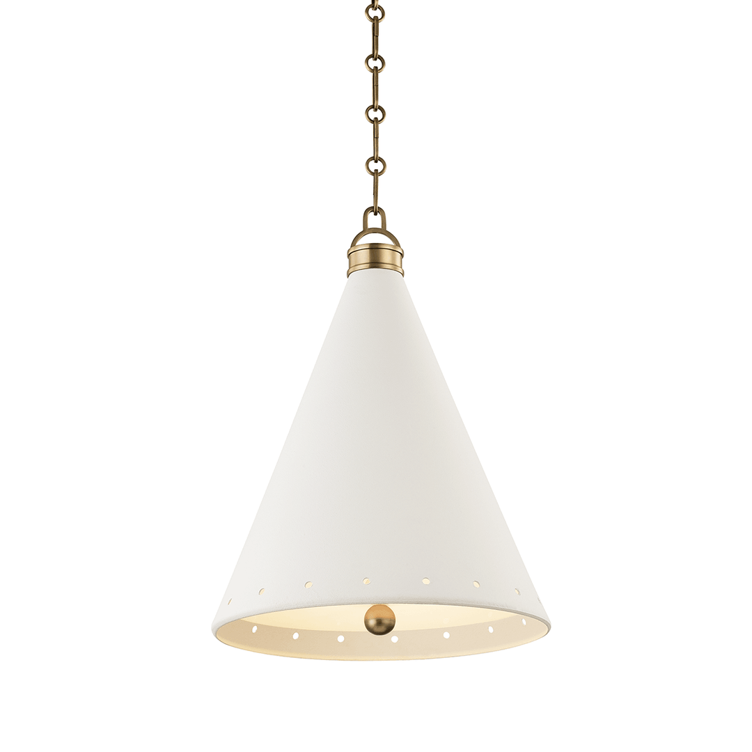 Aged Brass with White Plaster Conical Shade Pendant - LV LIGHTING