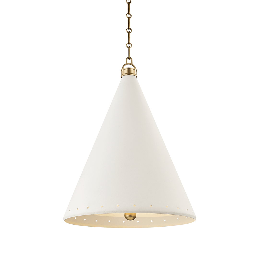 Aged Brass with White Plaster Conical Shade Pendant - LV LIGHTING