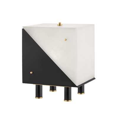 Aged Brass with White and Black Ratio Sculpture Cube Table Lamp - LV LIGHTING
