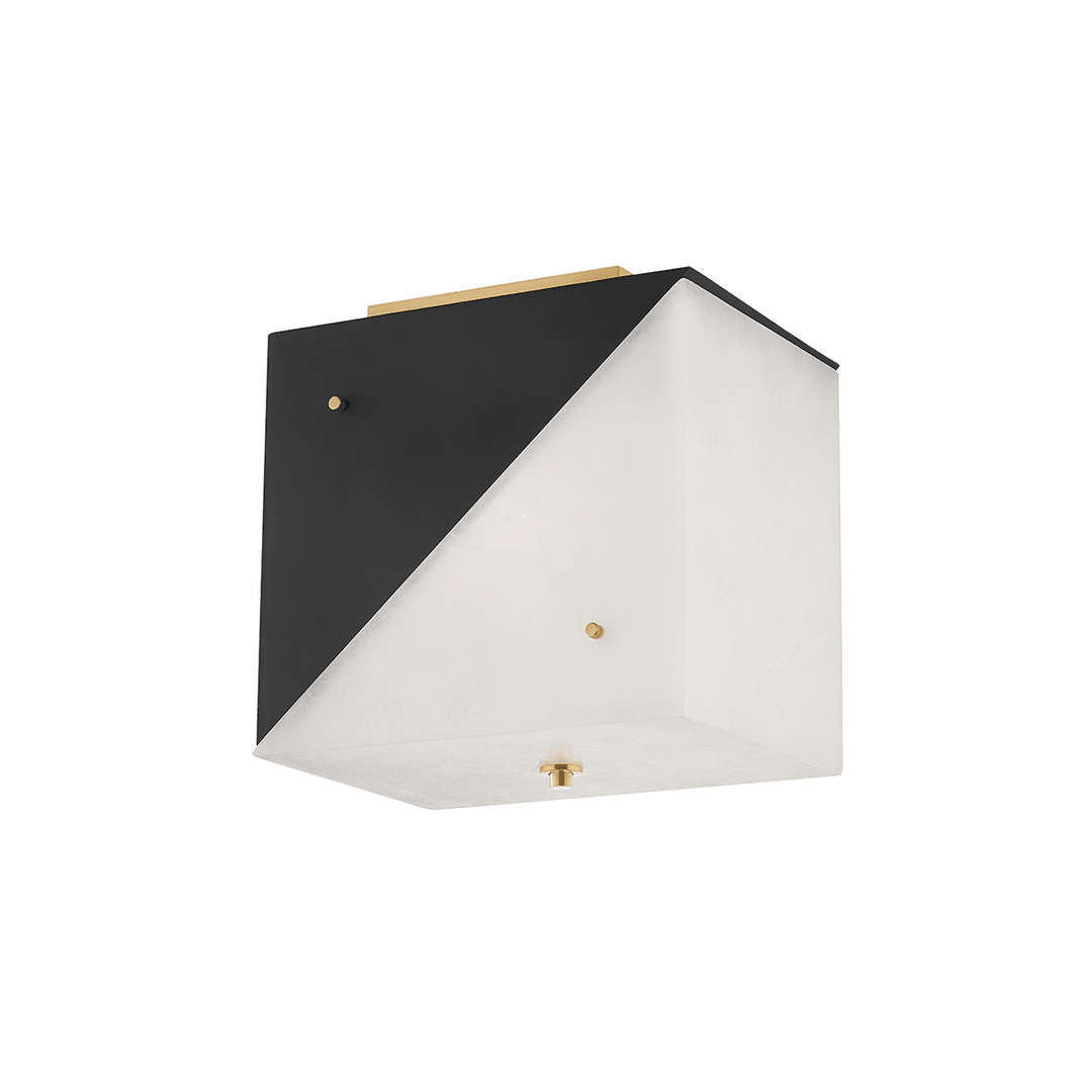 Aged Brass with White and Black Ratio Sculpture Cube Flush Mount - LV LIGHTING